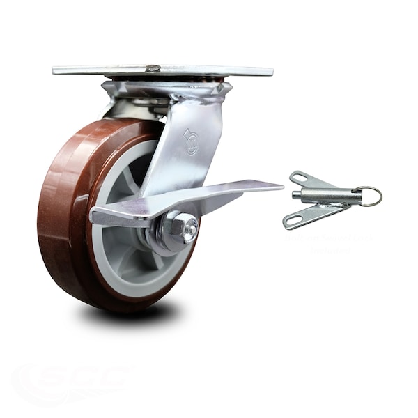 6 Inch Polyurethane Caster with Ball Bearing and Brake/Swivel Lock SCC